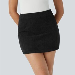 HALARA High-Waisted 2-in-1 A Line Black Mini Corduroy Casual Skirt XL